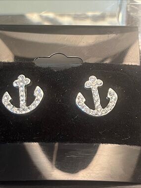 Source Unknown Crystal Anchor Stud Earrings - Silver